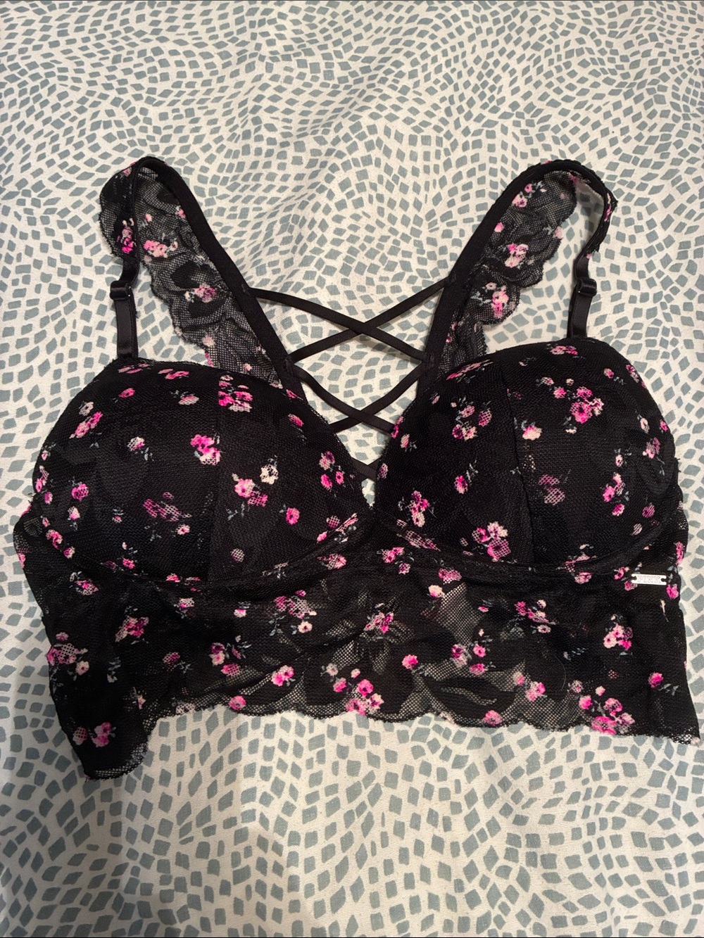 VS Pink Black Floral Lace Push Up Bralette